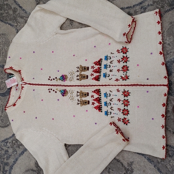 Vintage 90s Style Co MACYs Ugly Christmas Sweater Beaded Reindeer Zip Front Card - Picture 12 of 12